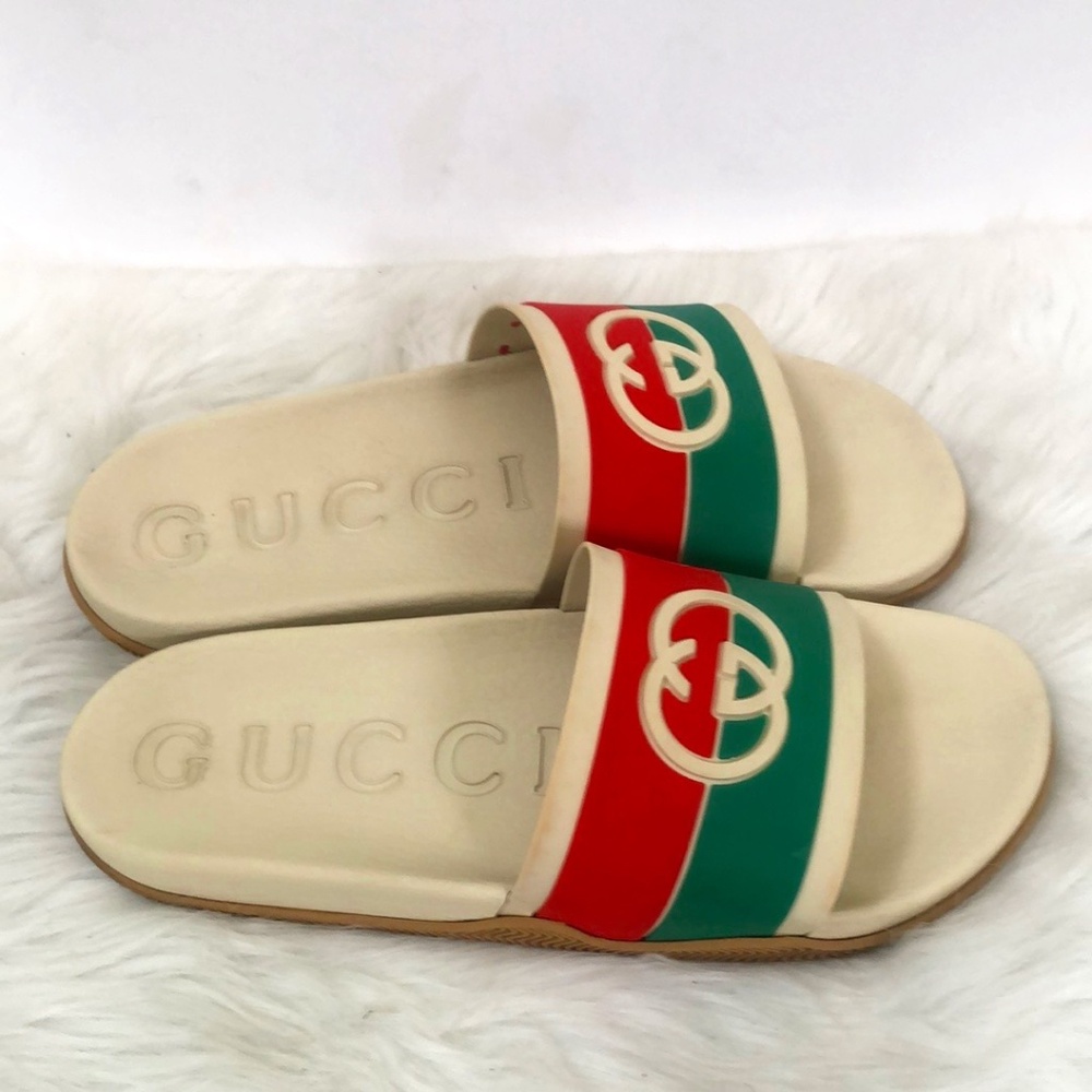 Gucci AUTHENTICATED Cream Slide Sandal Flip Flops Shoes - Men's Size 11 - Picture 1 of 8